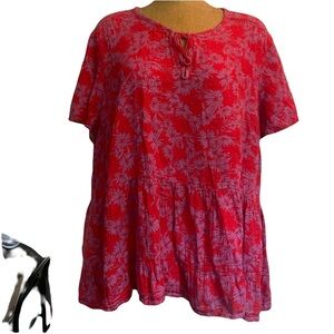 Terra & sky Floral Red & pink Women's swing Top size 3X short sleeve shirt